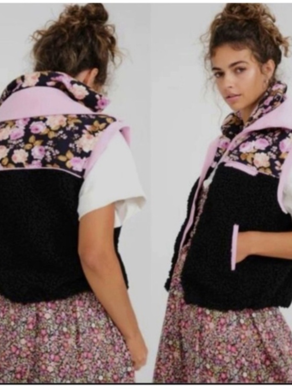 For Love and Lemons Floral Shearling Vest XS barely worn - Picture 2 of 3